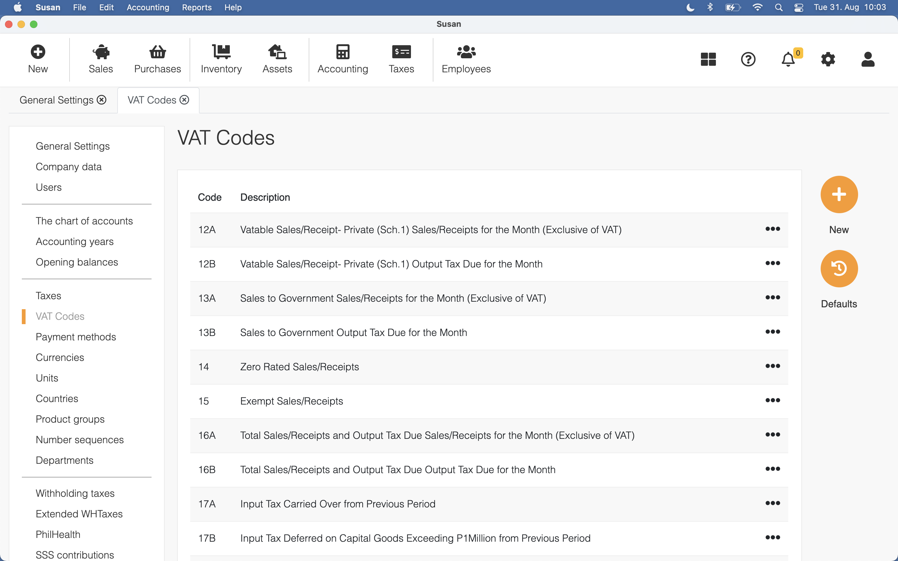 VAT Codes